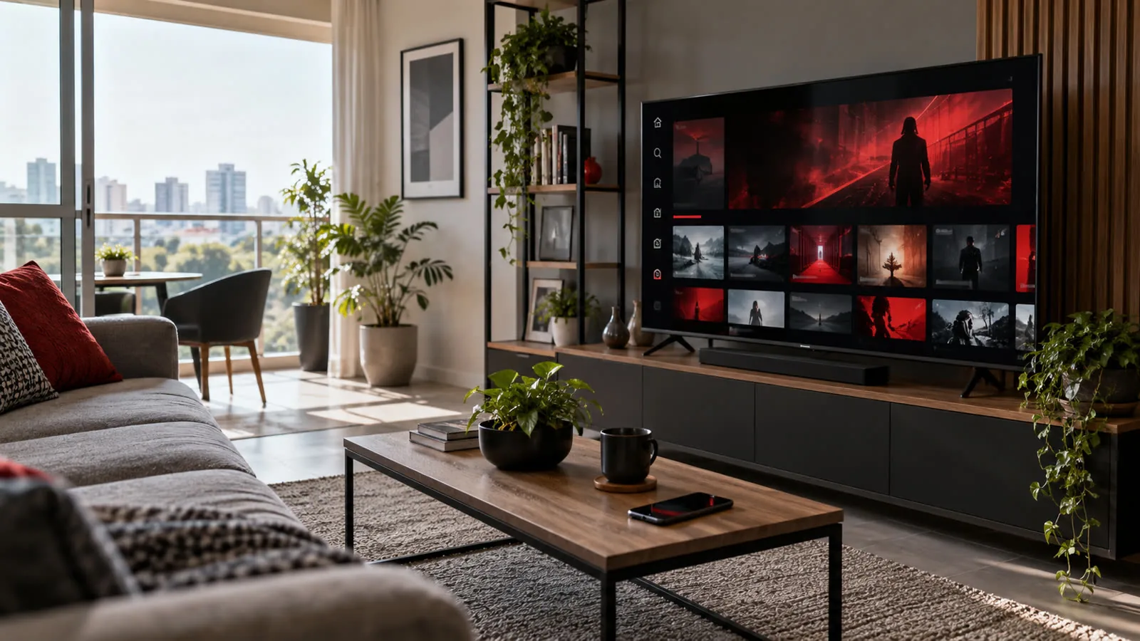 Smart TV instalada em sala de estar