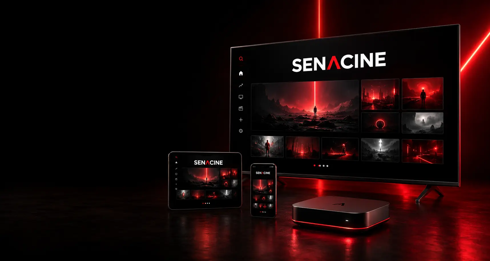 SenaCine exibida em Smart TV, tablet, celular e TV Box